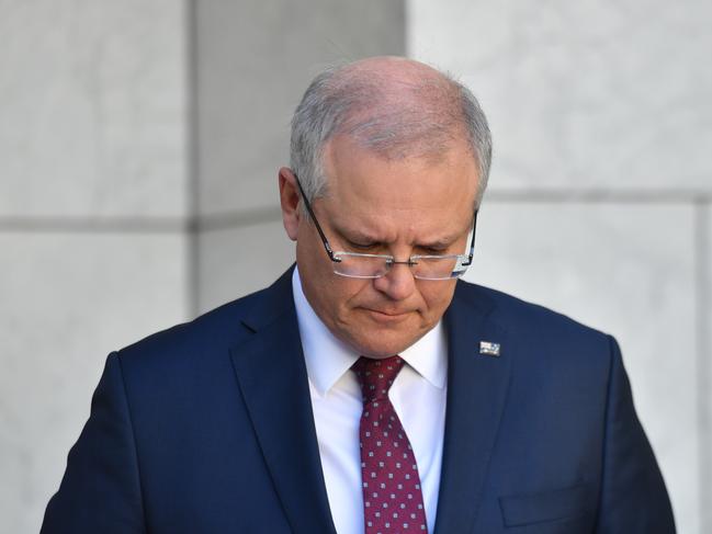 Prime Minister Scott Morrison at a press conference at Parliament House in Canberra on Friday.