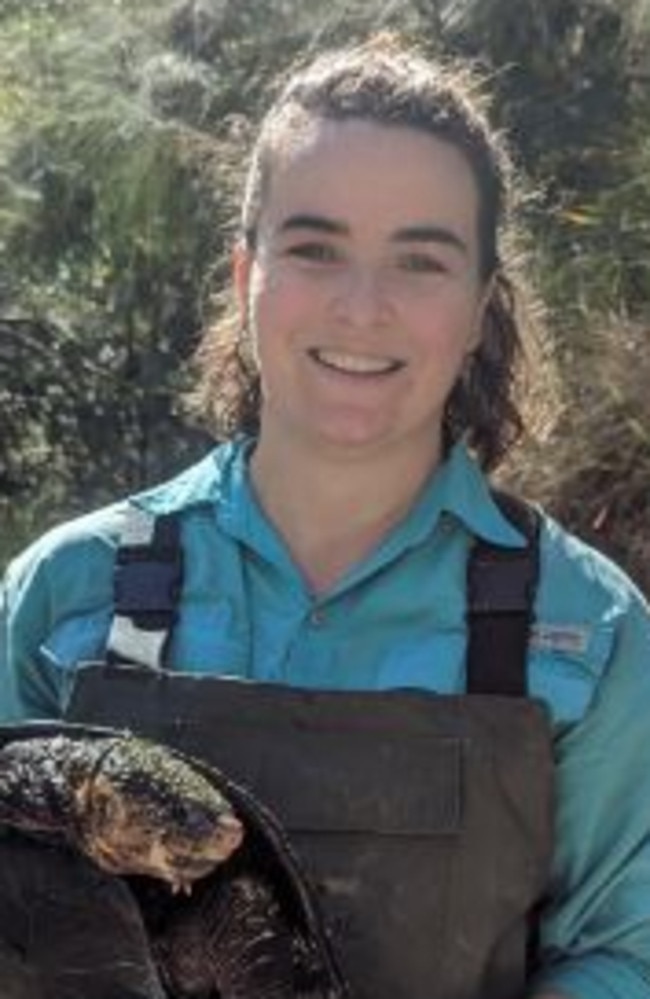 Dr Sydney Collett holds a Mary River turtle. Dr Collett is a research manager at Burnett Mary Group Region which has been granted $2 million for restoration and connectivity in koala habitat in the Gympie region. Picture: Supplied