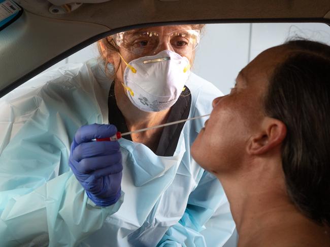 The Howard Springs Pandemic Clinic has opened today. Those with a referral can now drive through and be tested whilst waiting in their car by the pandemic nurses.Picture: Che Chorley