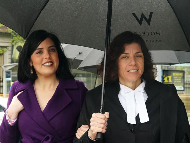 Moira Deeming and her barrister Sue Chrysanthou arrive at court. Picture: Enrique Ascui