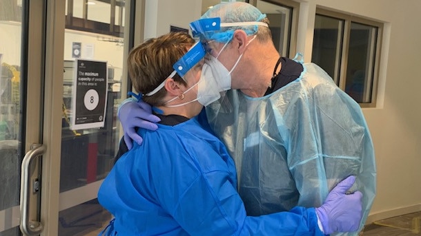 Karen and Roger Parker working in the COVID-19 hotspots in Melbourne.