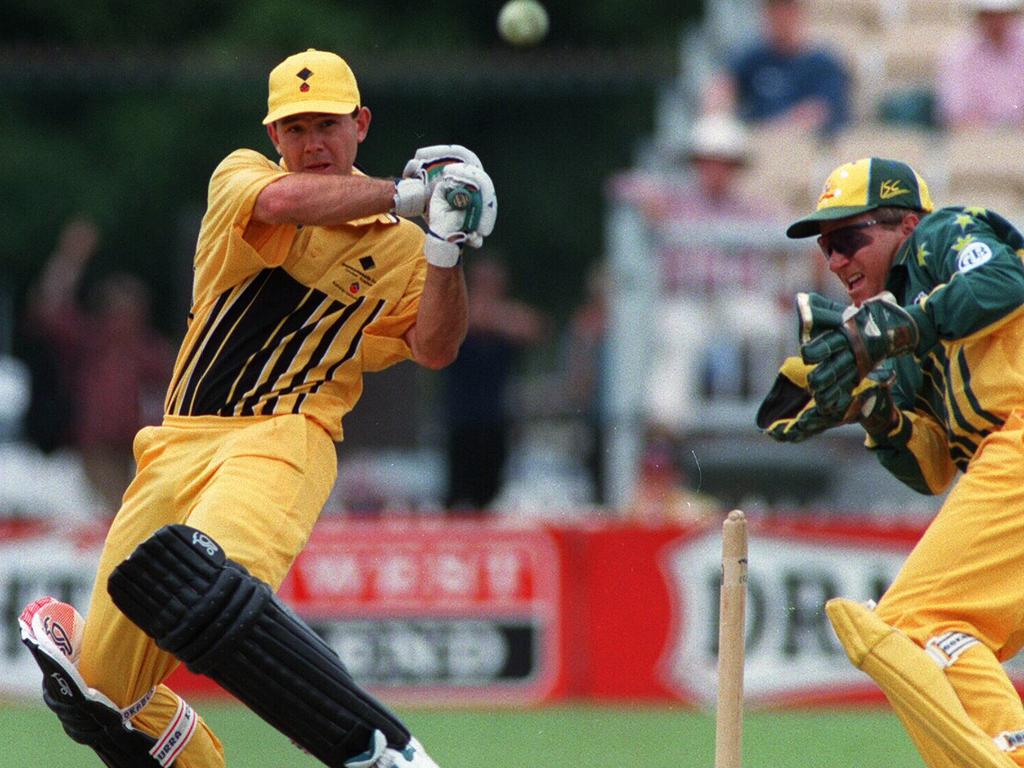 Ricky Ponting hits out in a match between the Cricket Academy and Australia.