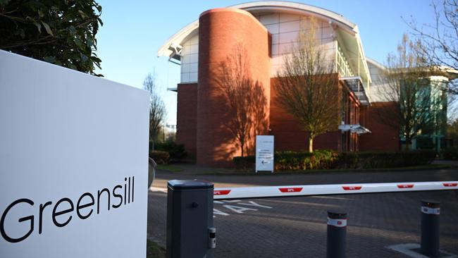 Signage is seen outside the offices of collapsed finance firm Greensill near Warrington, northwest England. Photo: AFP