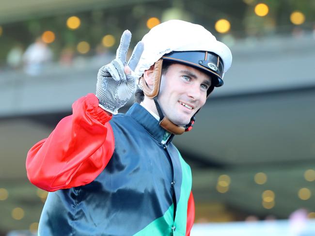 SYDNEY, AUSTRALIA - MARCH 18: Tyler Schiller riding Mariamia   wins Race 9 Kia Ora Galaxy during the Longines Golden Slipper Day - Sydney Racing at Rosehill Gardens on March 18, 2023 in Sydney, Australia. (Photo by Jeremy Ng/Getty Images)