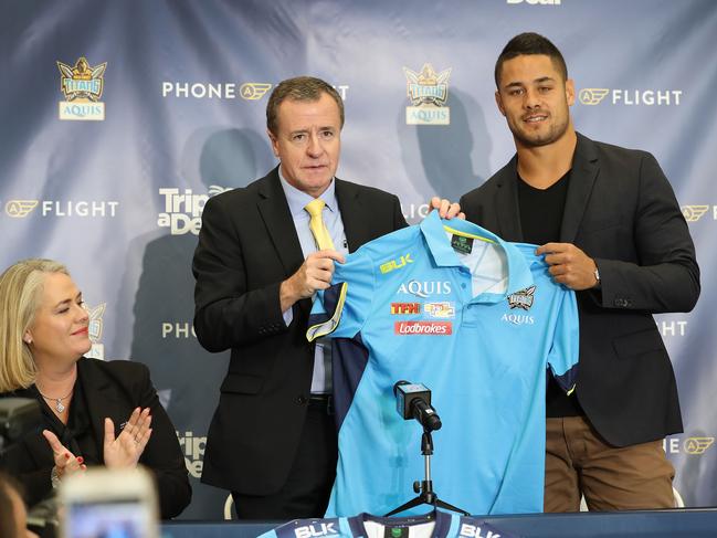 Titans CEO Graham Annesley and Jarryd Hayne. Picture: AAP