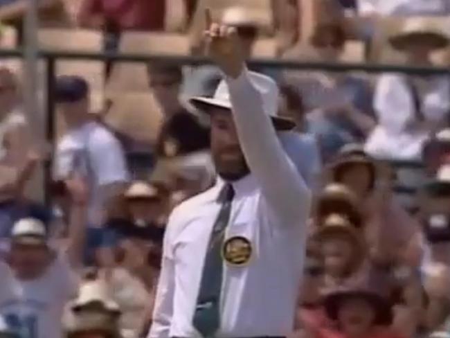 Umpire Bill Sheahan gives out Andrew Hudson LBW in the 1994 Australia-South Africa Test at the SCG.