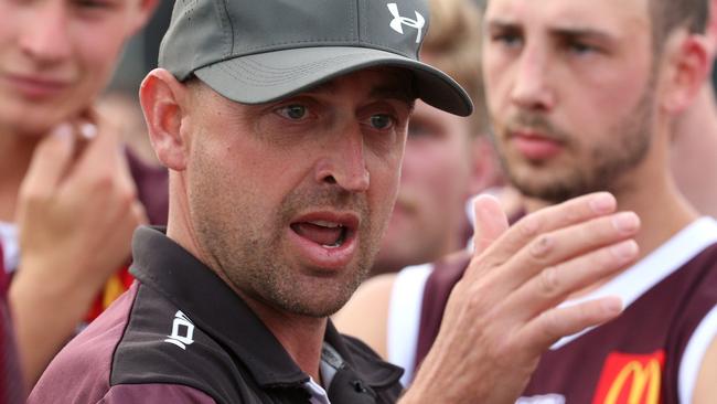 Ballarat FL footy: Melton v Sebastopol: Melton coach Aaron TymmsSaturday, May 1, 2021, in Harkness, Victoria, Australia. Picture: Hamish Blair