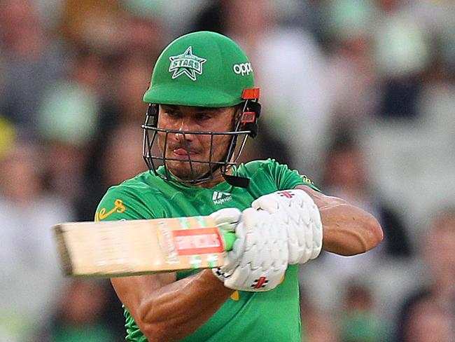 MELBOURNE, AUSTRALIA - JANUARY 12: Marcus Stoinis of the Stars bats during the Big Bash League match between the Melbourne Stars and the Sydney Sixers at the Melbourne Cricket Ground on January 12, 2020 in Melbourne, Australia. (Photo by Graham Denholm/Getty Images)