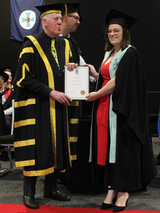 Abby Gillespie graduated with a Bachelor of Laws at the CQUniversity graduation ceremony in Bundaberg on December 14, 2023.