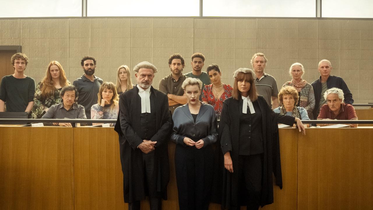 Sam Neill, Kate Mulvany and Marta Dusseldorp headed up a huge ensemble cast for the first series of Foxtel Group’s gritty courtroom drama The Twelve. Picture: Brook Rushton/Foxtel