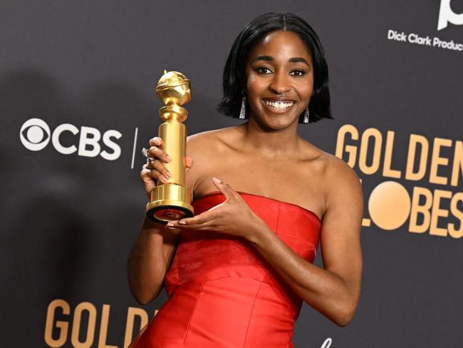 US actress Ayo Edebiri poses with the award for Best Performance by a Female Actor in a Television Series - Musical or Comedy for The Bear. Picture: AFP