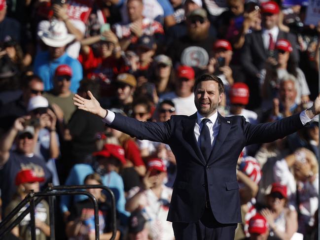 Republican vice presidential candidate Senator JD Vance takes the stage during a campaign rally at the Butler Farm Show grounds. Picture: Getty Images via AFP