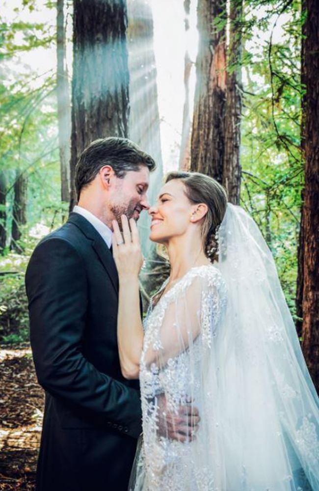 Hilary Swank and Philip Schneider on their wedding day. Picture: Supplied