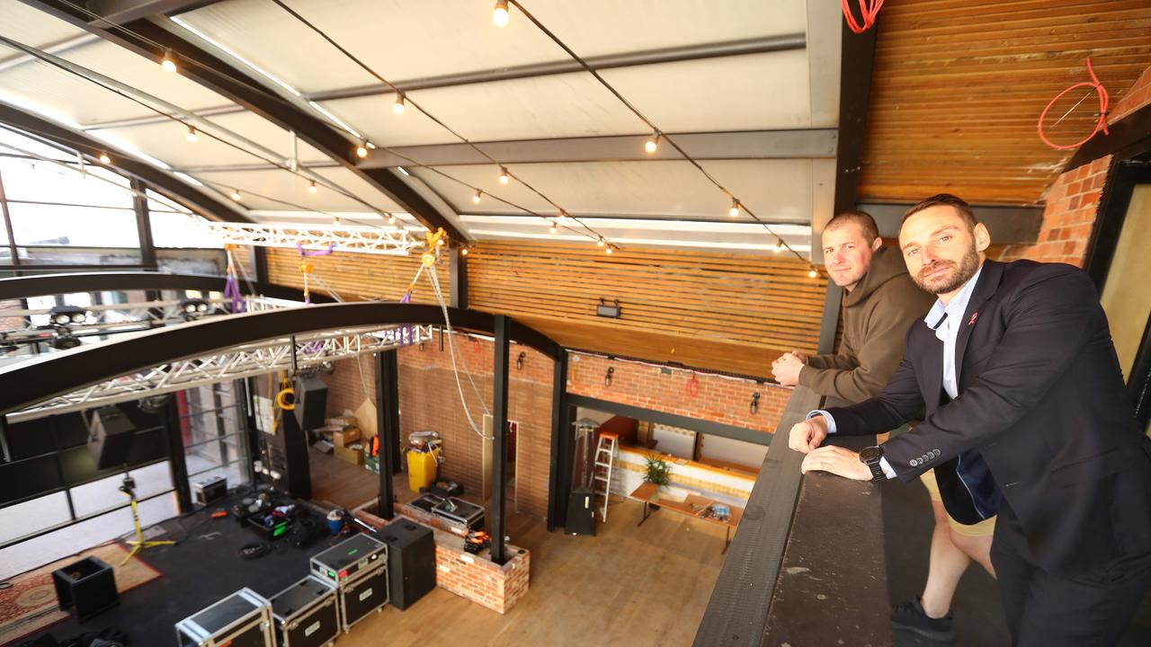 Eureka co-owners Tom Ward, left and Ian Nichols oversee the final touches to the Eureka Hotel rebirth. Picture: Alison Wynd