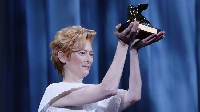 Tilda Swinton receives the Golden Lion lifetime achievement at the 77th Venice International Film Festival. Picture: Getty Images