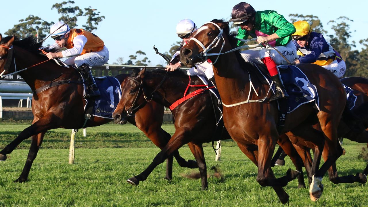 Democracy Manifest (right) can make it back-to-back wins when he steps up to 1600m at Randwick on Saturday. Picture: Grant Guy