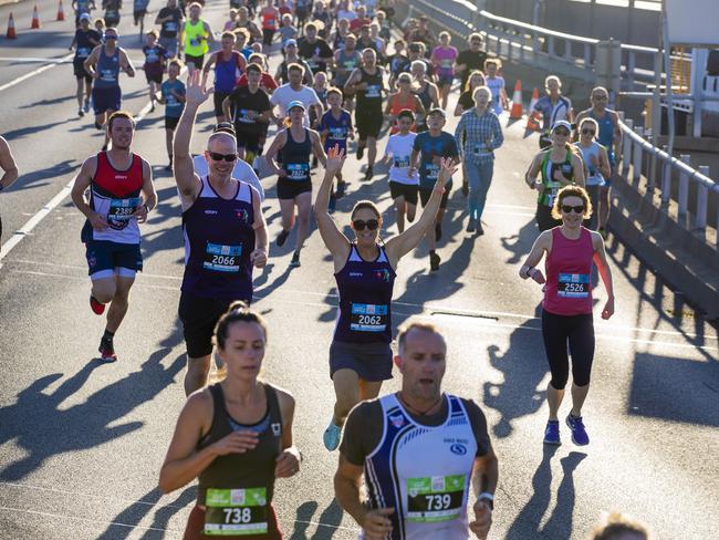 Run the Bridge Fun Run 2020 across Tasman Bridge. Picture: RICHARD JUPE