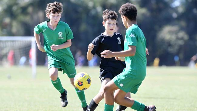 Football Queensland Community Cup carnival, Maroochydore. U13 boys, Sunshine Coast V Metro North. Picture: Patrick Woods.