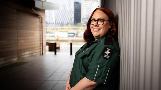 Michelle Jalocha, a St John volunteer from Geelong, provided reassurance and support to a stranger, Jessica, at an event. Picture: Mark Stewart