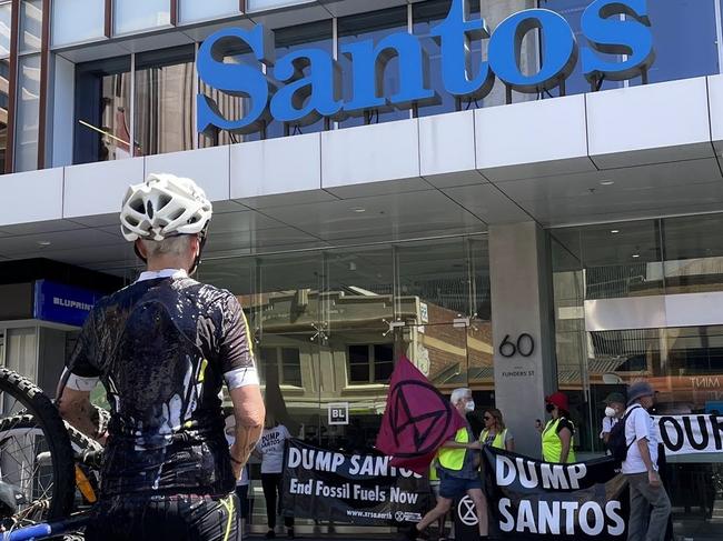 Extinction Rebellion protestors glued themselves to roads, demanding a major event drop Santos as their sponsor. Picture: Twitter