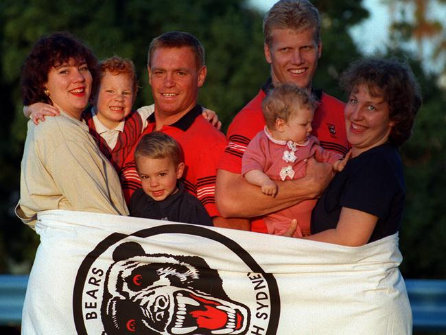 From back in the 1994 archives ... Greg and Stephanie Florimo, with sons Jay and Blake, together with Gary and Kate Larson and their bub Poppy.