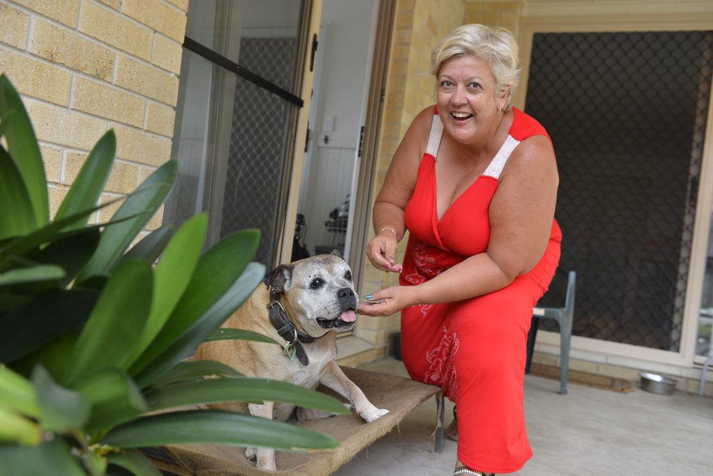 Tracy Noe and her 19-year-old American staffy Maggie. Picture: Chris Chan