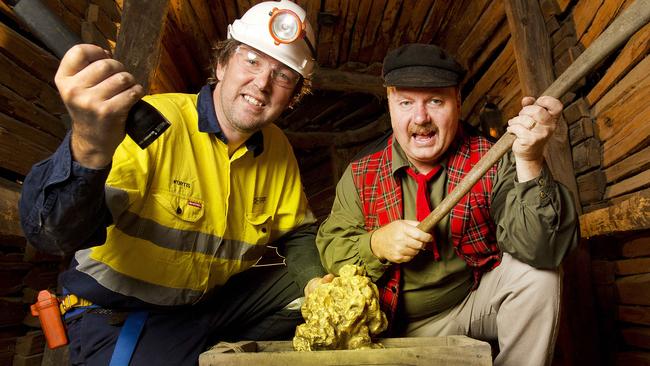 New and old: Kurtis Noyce from Castlemaine Gold and Sovereign Hill mine guide Andrew Mitchell explore the golden depths of Ballarat. Picture: Nathan Dyer