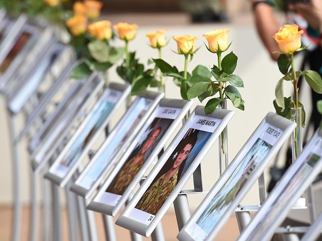 Lest we forget ... Roses for the Australian soldiers who died in Afghanistan at a service at Collaroy Plateau in Sydney.