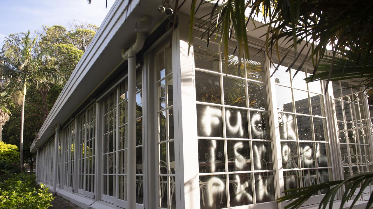 The Chiswick restaurant was damaged during the graffiti attack. Picture: NewsWire/Jeremy Piper.