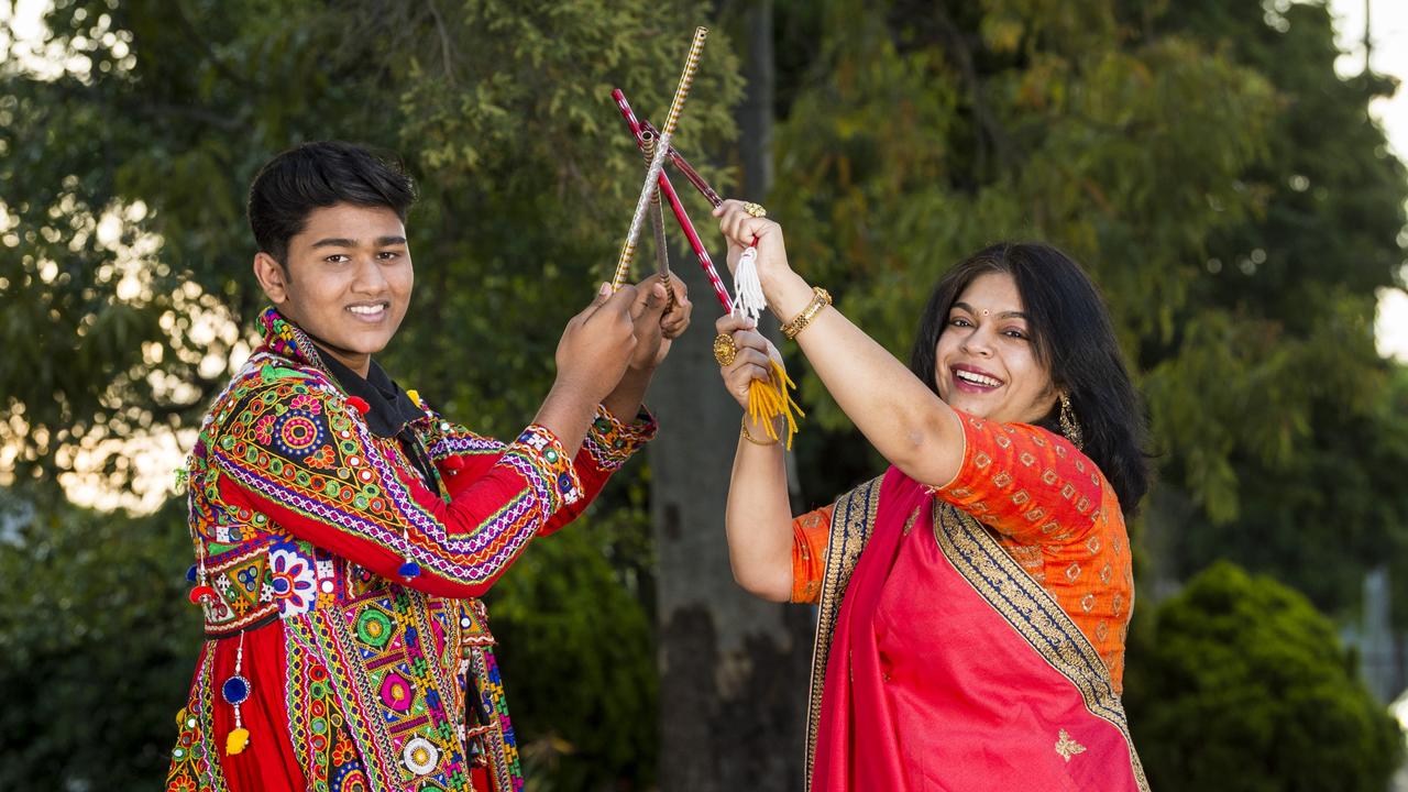 Tirth Panchal and Meghana Shah as the Indian communities of Toowoomba prepare for Navratri Celebration (Dandia), Saturday, October 9, 2021. Picture: Kevin Farmer