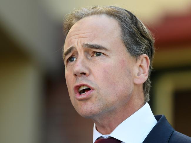 Australian Health Minister Greg Hunt speaks to media during a press conference outside the Lifeblood Donor Centre in Frankston, Melbourne, Monday, April 13, 2020. The Minister for Health, Greg Hunt has announced the Australian Government will provide a further $3 million to boost the nationally coordinated emergency response to the COVID-19 outbreak. (AAP Image/James Ross) NO ARCHIVING