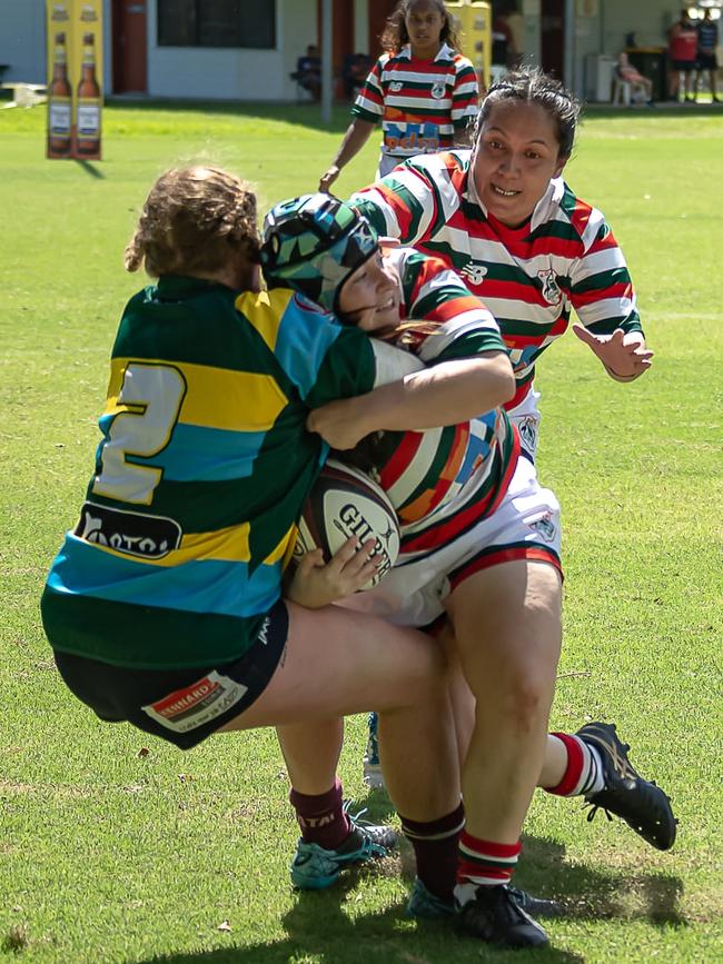 Tess Evans dragging her opponent down. Picture: Chris Lodge