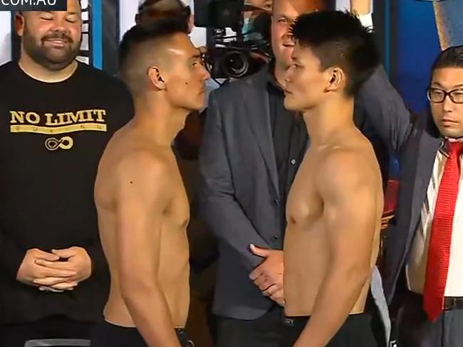 Tim Tszyu cleared weight at the official weigh-ins. Photo: Kayo, Fox Sports.