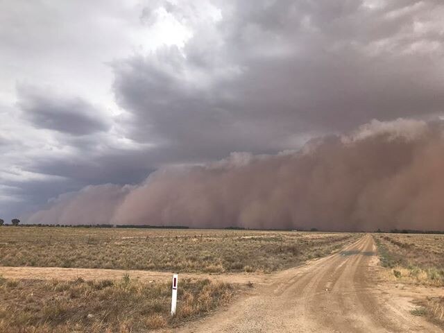 The Kerang storm resembles a huge, brown wave. Picture: Rebecca Dick