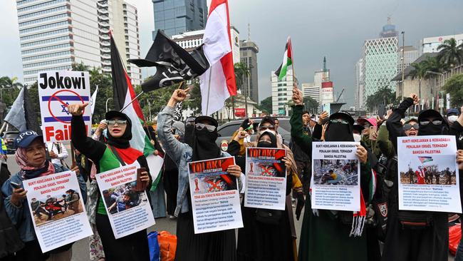 Protesters take part in a rally against Israel in Jakarta this month. Picture: AFP