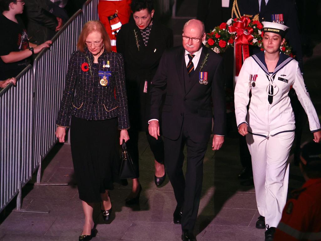 Queensland Governor Jeannette Young arrives during the Anzac Day dawn service held in Brisbane. Picture: NCA NewsWire/Tertius Pickard