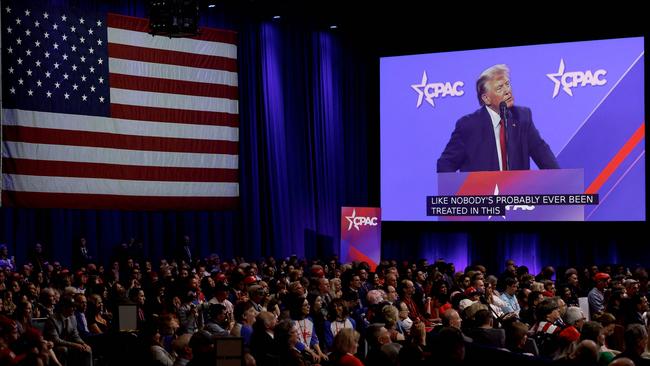 Former president Donald Trump’s rambling speech at the Conservative Political Action Conference in National Harbor, Maryland, contained ‘kernels of a powerful political strategy’. Picture: Getty Images