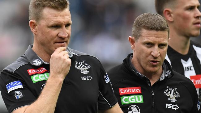 Mick Malthouse says clubs in the market for a new coach should look at level 4 accredited coaches such as former Collingwood captain and now assistant coach Scott Burns. Picture: AAP