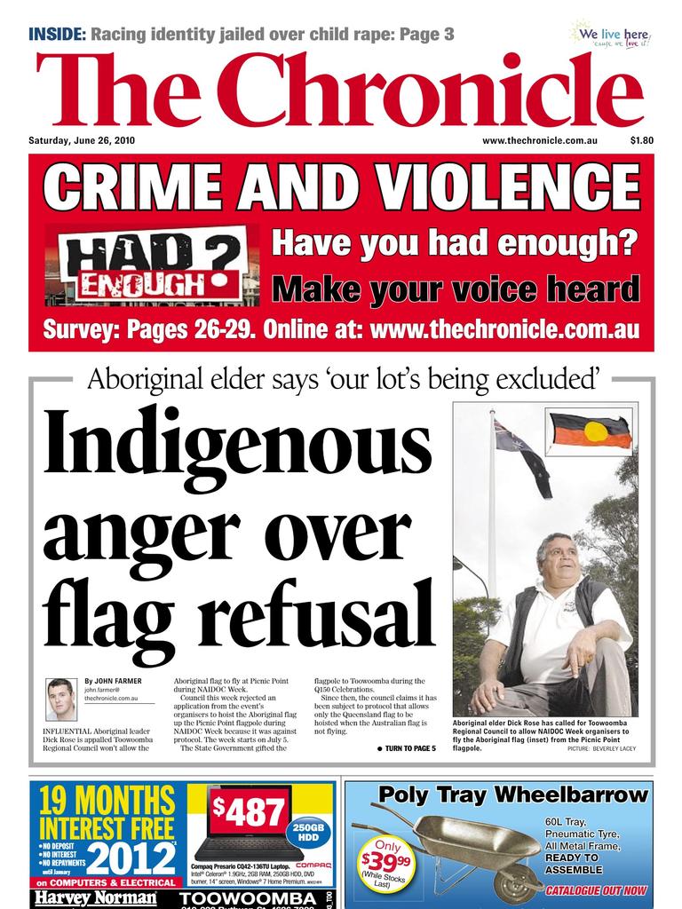 Front pages from The Toowoomba Chronicle in 2010.