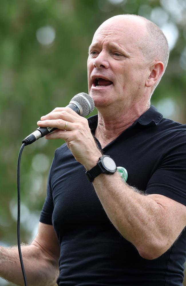 Former LNP Queensland Premier Campbell Newman, Victoria Park Olympic stadium protest, Herston. Picture: Liam Kidston