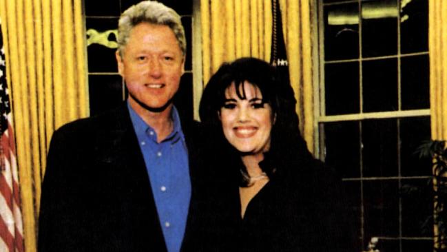 USA politician President Bill Clinton (l) with former White House intern involved in sex scandal Monica Lewinsky (r) in the Oval office in photograph given by the President to her as a birthday gift 23 Jul 1997.