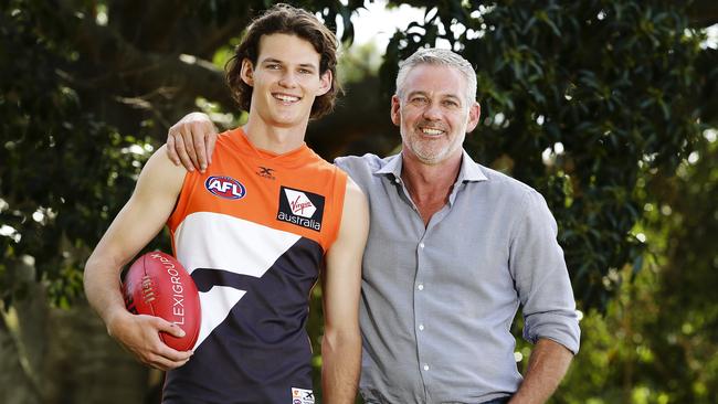 North Melbourne president Ben Buckley with his son Jack, who has been drafted by GWS. Picture: Justin Lloyd