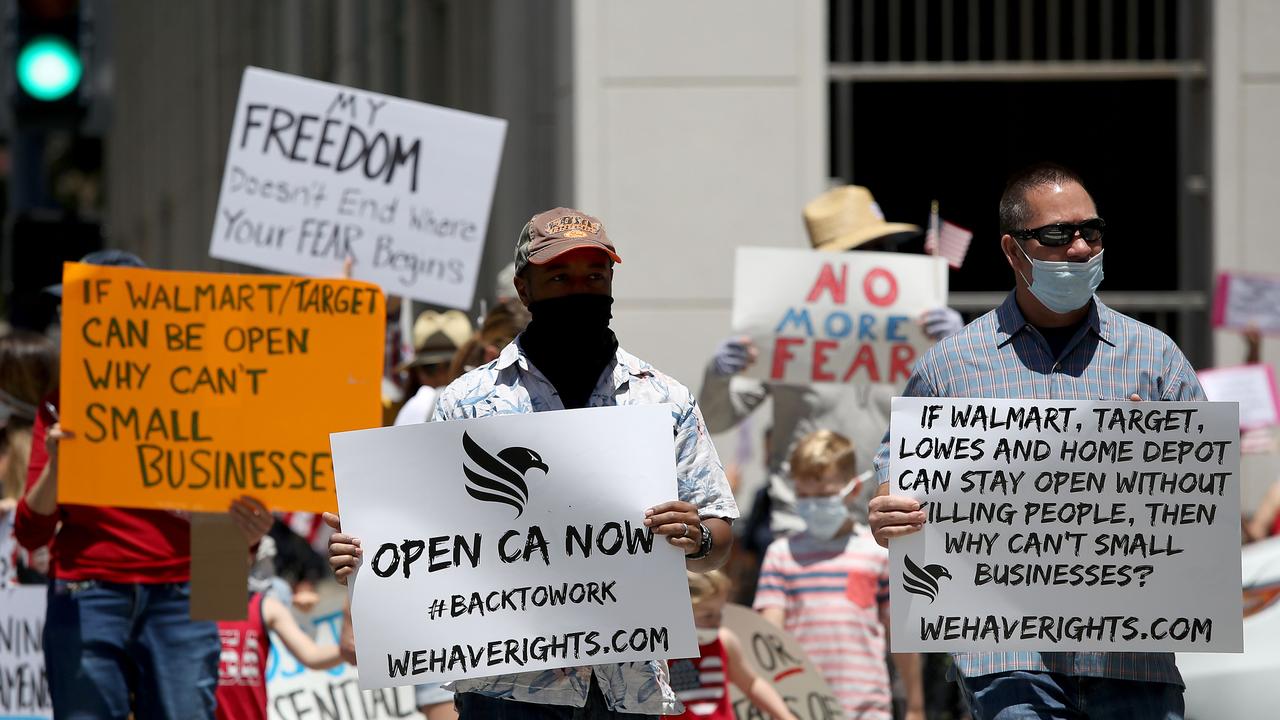Protesters want restrictions in California eased. Picture Sean M. Haffey/Getty Images/AFP