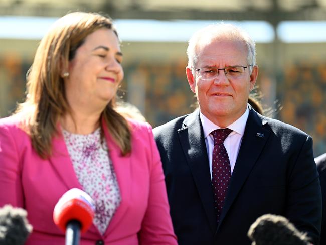 Premier Annastacia Palaszczuk with then prime minister Scott Morrison