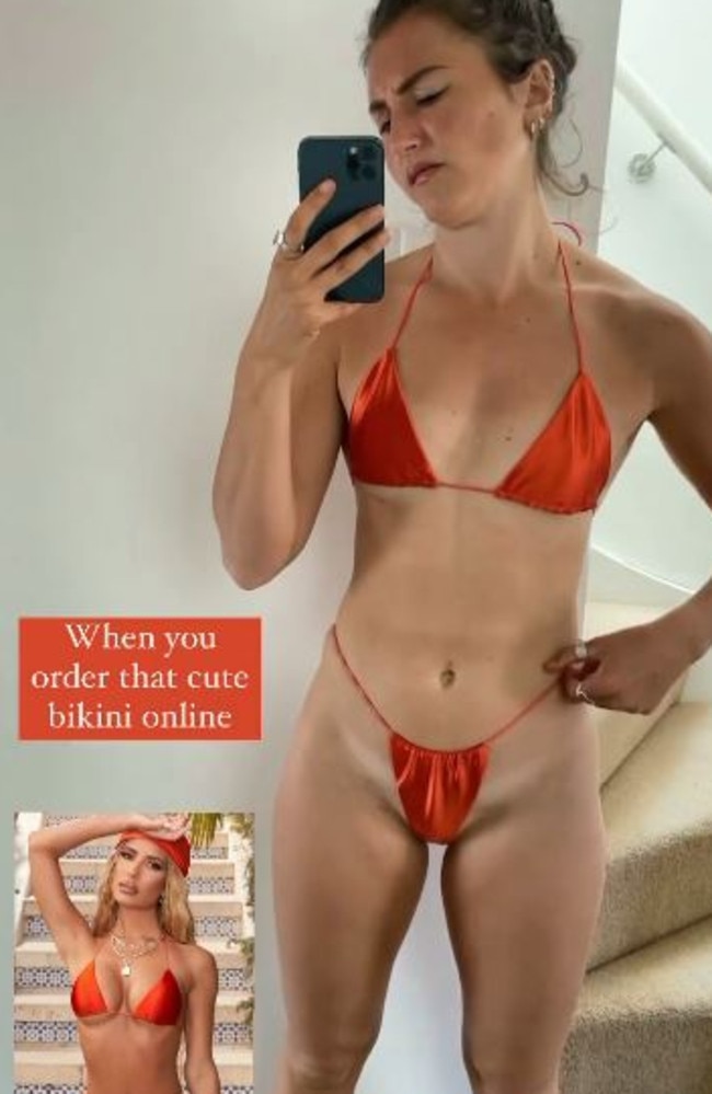 UK fitness influencer Hayley Madigan, 32, has roasted a two-piece string swimsuit. Picture: TikTok/hayleymadiganfitness