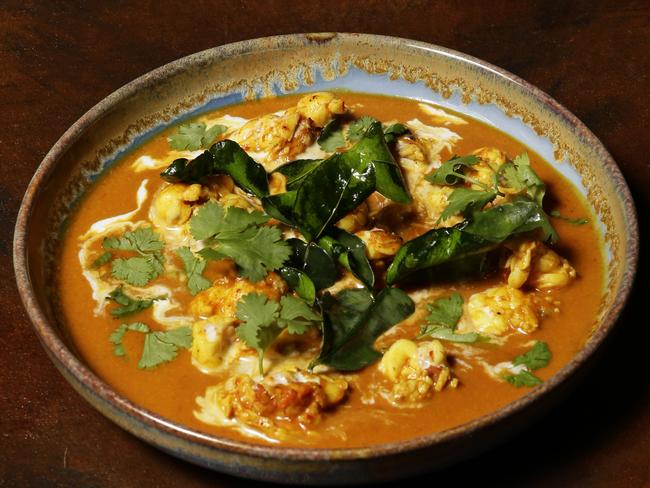 Coconut and turmeric curry of Moreton Bay bug, Asian celery and Kaffir lime. Picture: Anthony Weate