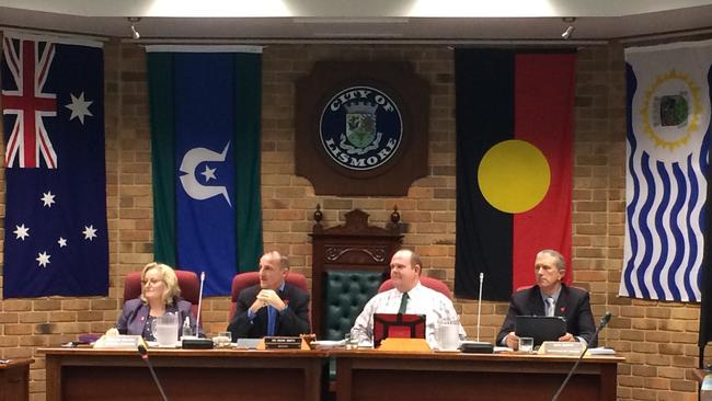 TOUGH TIMES: Lismore City Council made some tough decisions to plug their fiscal black hole at their March 19 extraordinary meeting. L- Council general manager Shelley Oldham, mayor Isaac Smith, acting director sustainable development and executive director infrastructure & services, Gary Murphy, discussed the 33 projects up for cancellation or deferral in the Imagine Lismore Delivery Plan 20