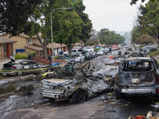 The aftermath of a small plane crash in California. Picture: AFP
