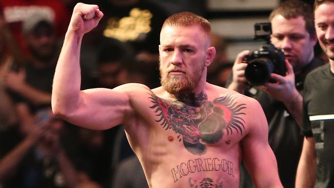 LAS VEGAS, NV - MARCH 4: Conor McGregor of Ireland entertains the fans during the UFC 196 Weigh-in at the MGM Grand Garden Arena on March 4, 2016 in Las Vegas, Nevada. (Photo by Rey Del Rio/Getty Images)