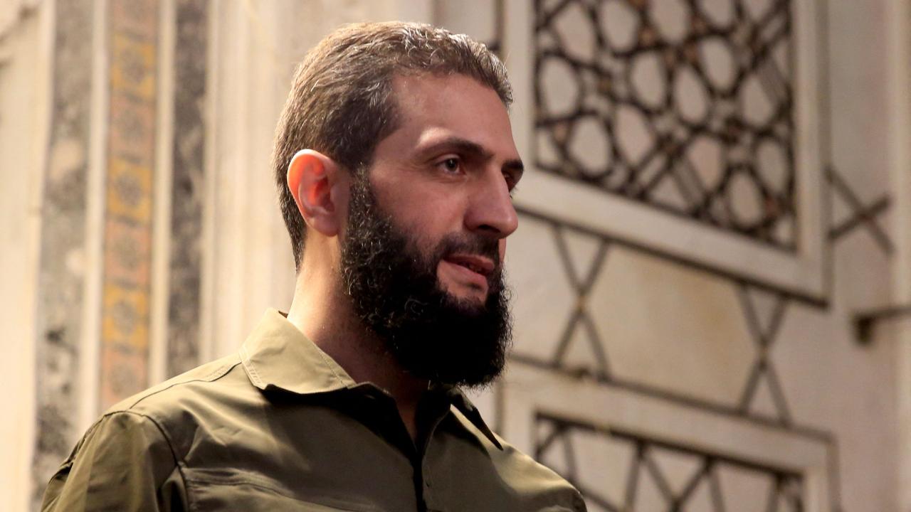 The leader of Syria's Islamist Hayat Tahrir al-Sham (HTS) group, Abu Mohammed al-Jolani, addresses a crowd at the capital's landmark Umayyad Mosque on December 8, 2024. Picture: Aref Tammawi / AFP